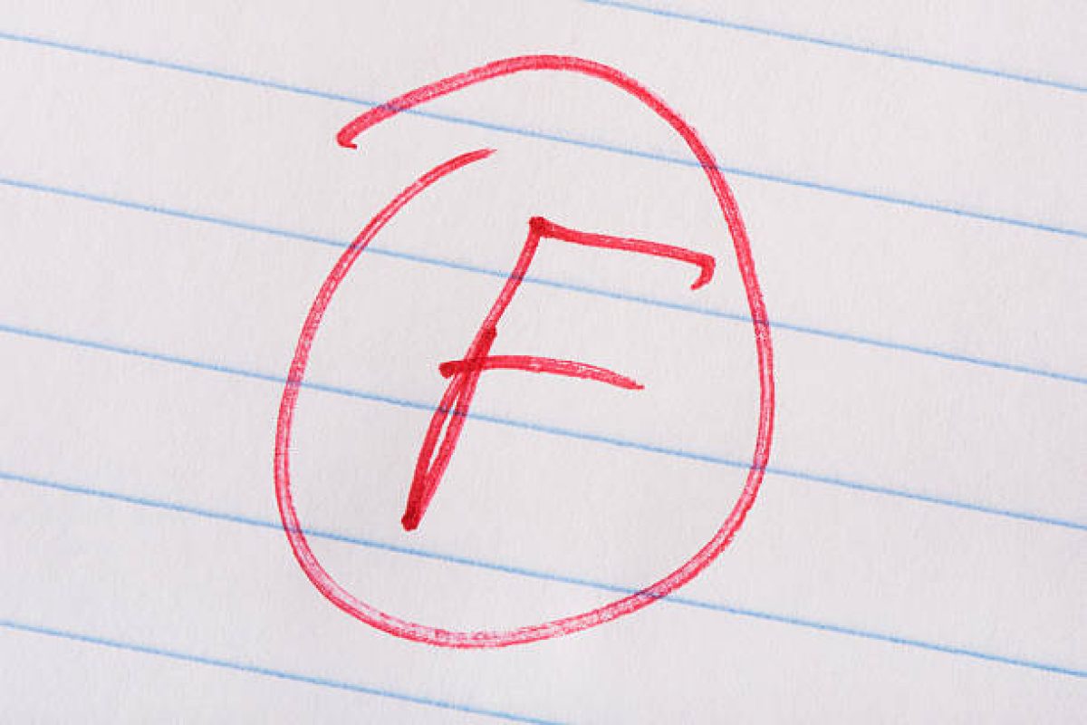 "F" grade written in red pen on notebook paper. - Understanding Passing Grades in High School